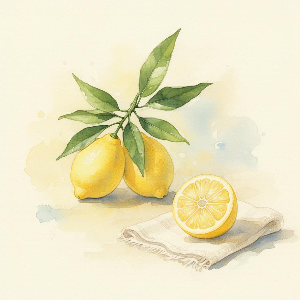Aquarelle de citrons frais et de leurs feuilles