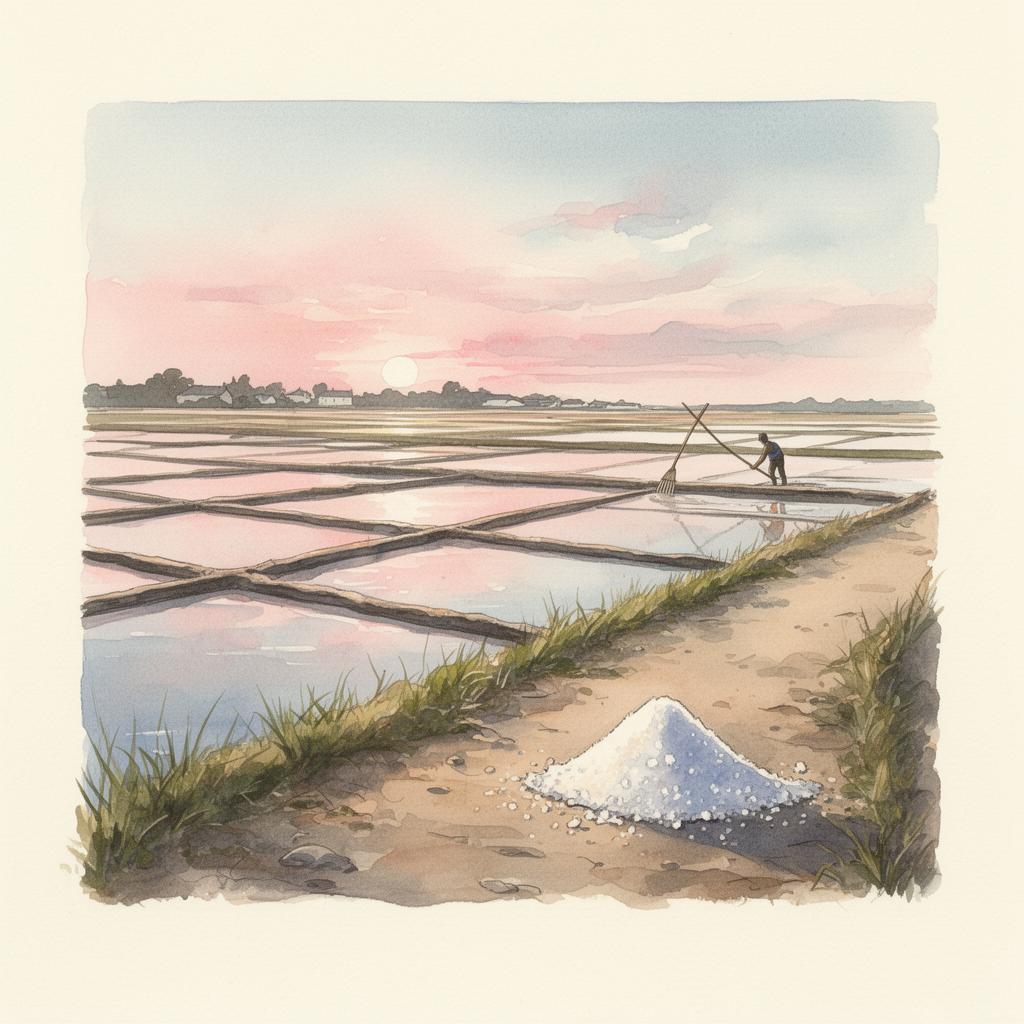 Aquarelle des salines de la Presqu'île de Rhuys au lever du soleil