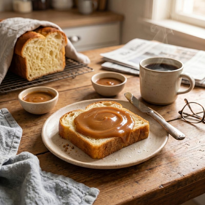 Brioche tartinée au caramel au cidre